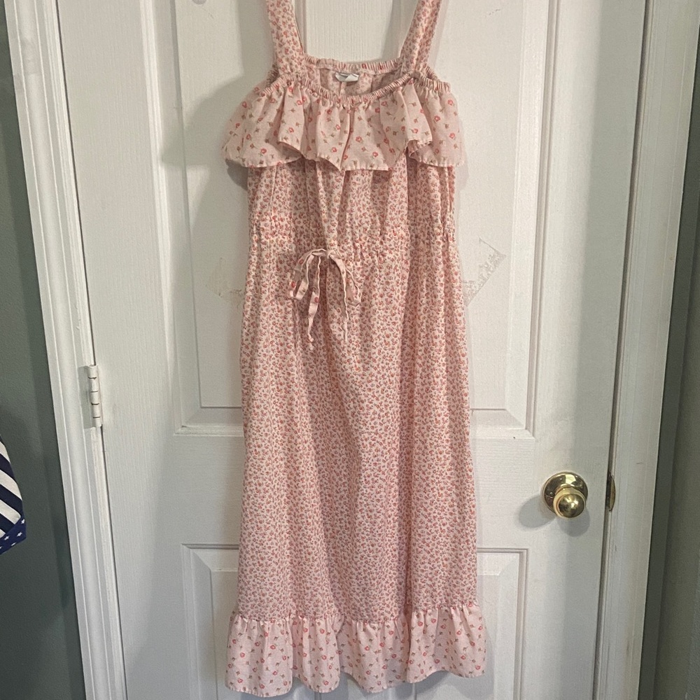 Vintage Pink Floral Tiered Sundress with Ruffle Trim